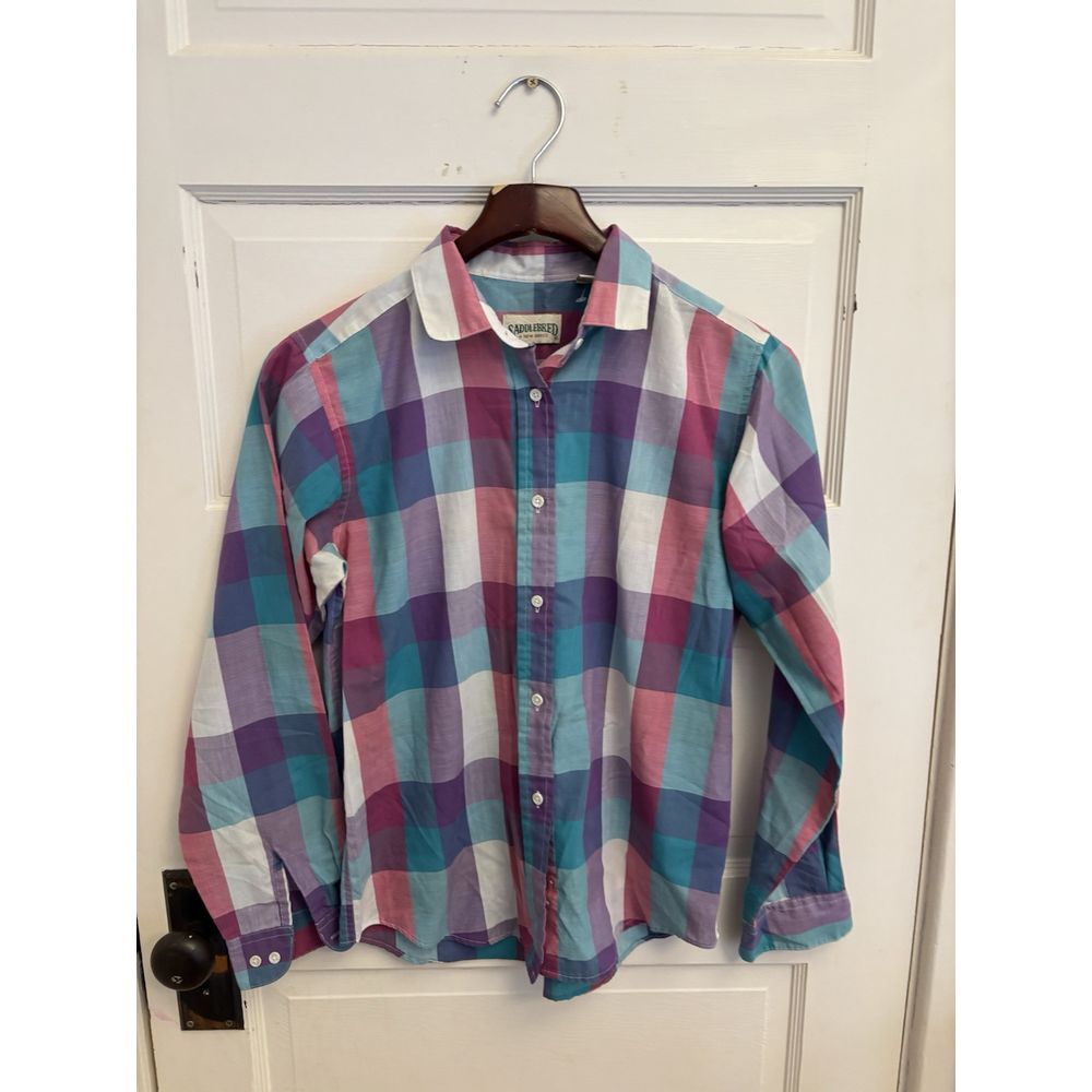 Vintage Saddlebred Women's Purple Plaid Collared Button Up Retro Long Sleeve 8